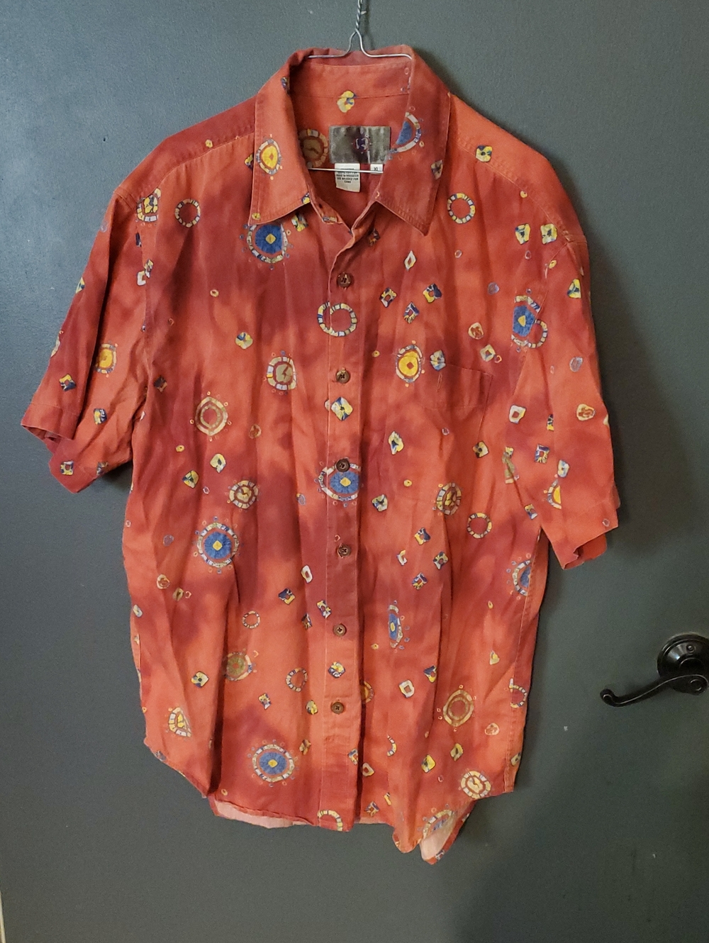 The Territory Ahead Rust Short-Sleeve Button-Down with Multicolor Geo Accent